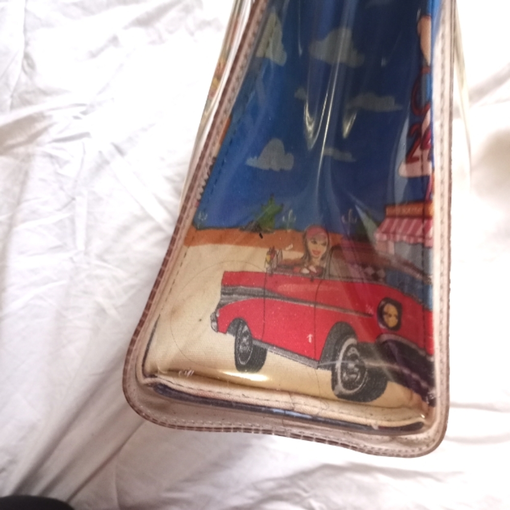 VINTAGE 1950 GRAPHIC AMERICAN TOPICS CLEAR LUCITE PURSE - Picture 5 of 12